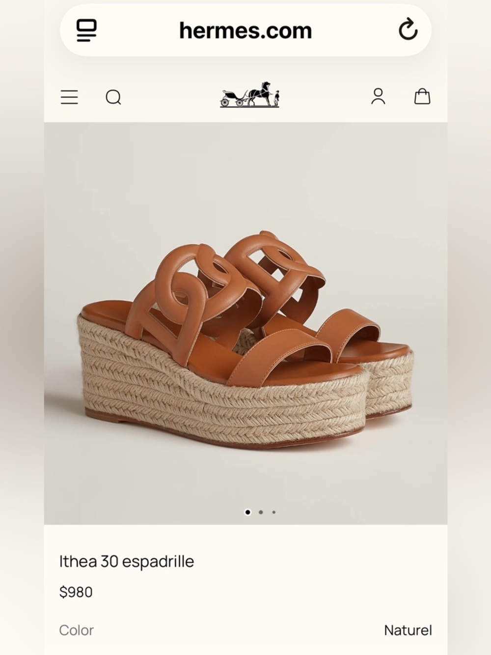 Hermes Ithea 30 Espadrille Wedge Sandal in Naturel.